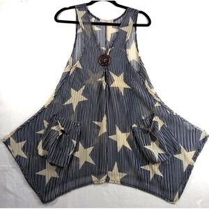 VGT Paradise USA Women's Swim Cover Up Blue Pockets  Bohemian Beach knit‎ Sz M/L